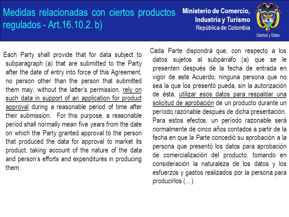 Medidas relacionadas con ciertos productos regulados - Art b)