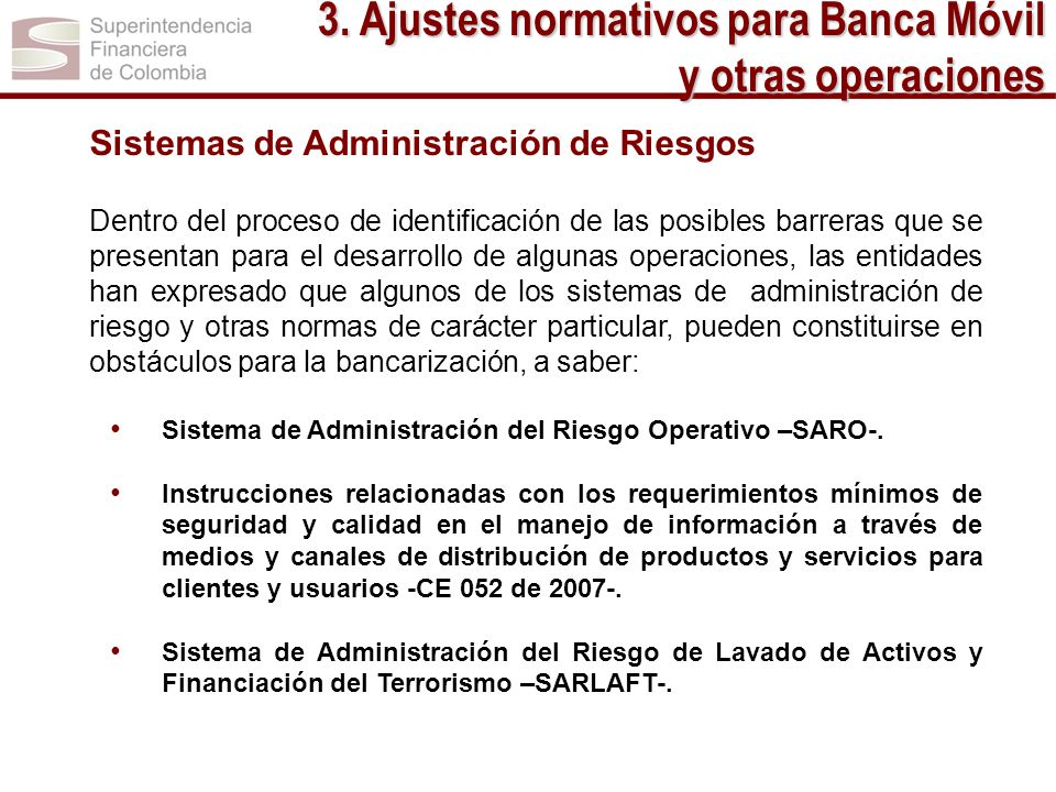3. Ajustes normativos para Banca Móvil y otras operaciones