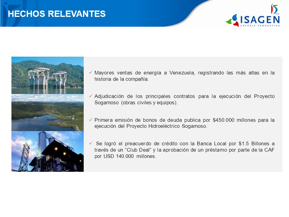 HECHOS RELEVANTES Mayores ventas de energía a Venezuela, registrando las más altas en la historia de la compañía.