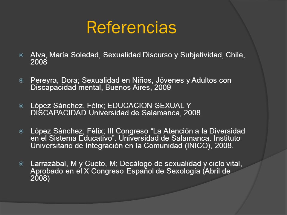 Referencias Alva, María Soledad, Sexualidad Discurso y Subjetividad, Chile,