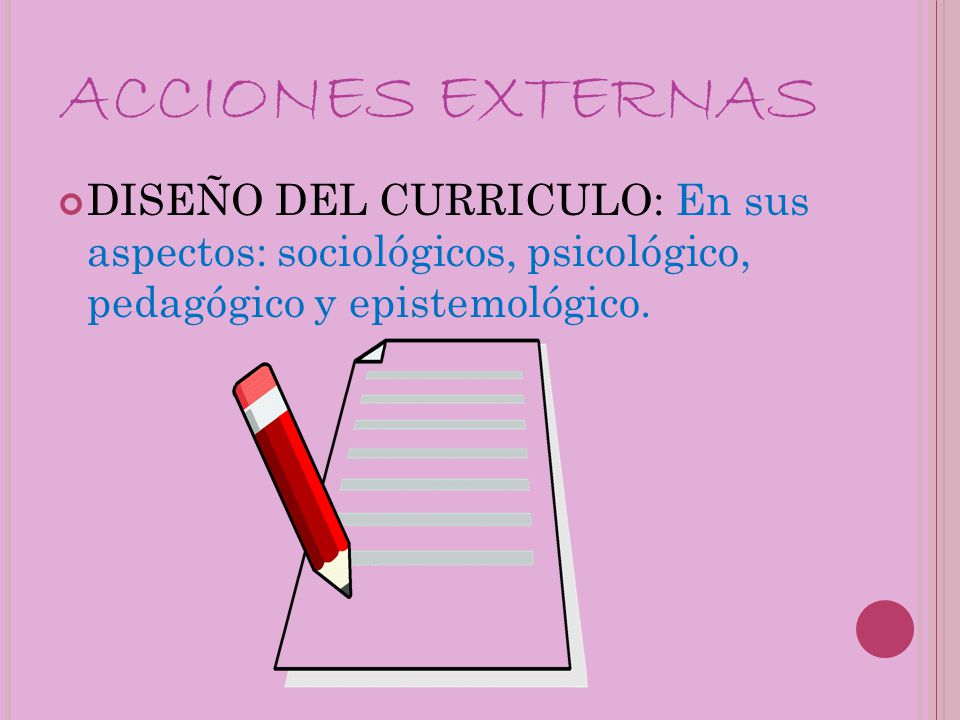 ACCIONES EXTERNAS DISEÑO DEL CURRICULO: En sus aspectos: sociológicos, psicológico, pedagógico y epistemológico.