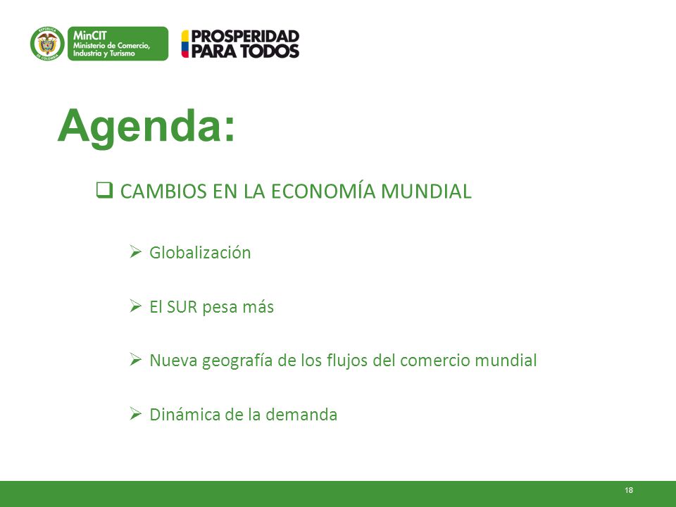 Agenda: CAMBIOS EN LA ECONOMÍA MUNDIAL Globalización El SUR pesa más