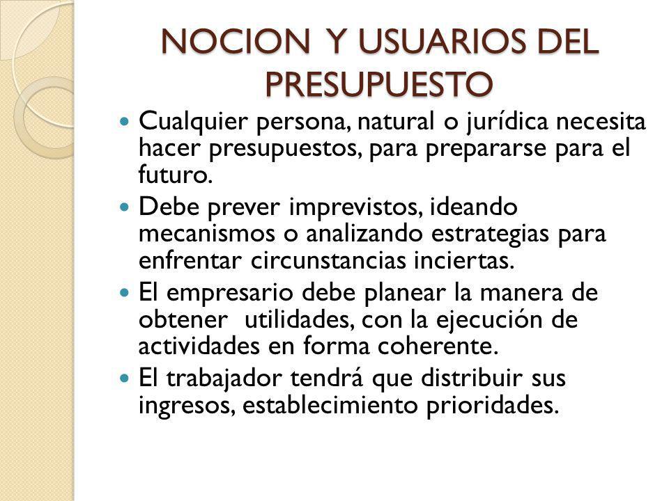 NOCION Y USUARIOS DEL PRESUPUESTO