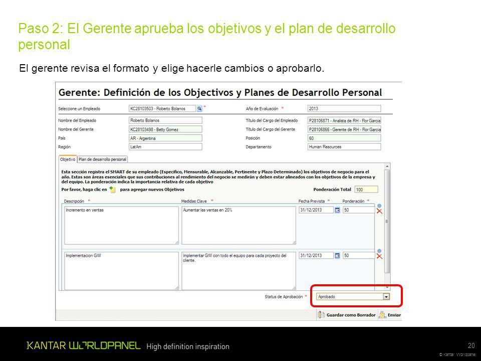 Paso 2: El Gerente aprueba los objetivos y el plan de desarrollo personal