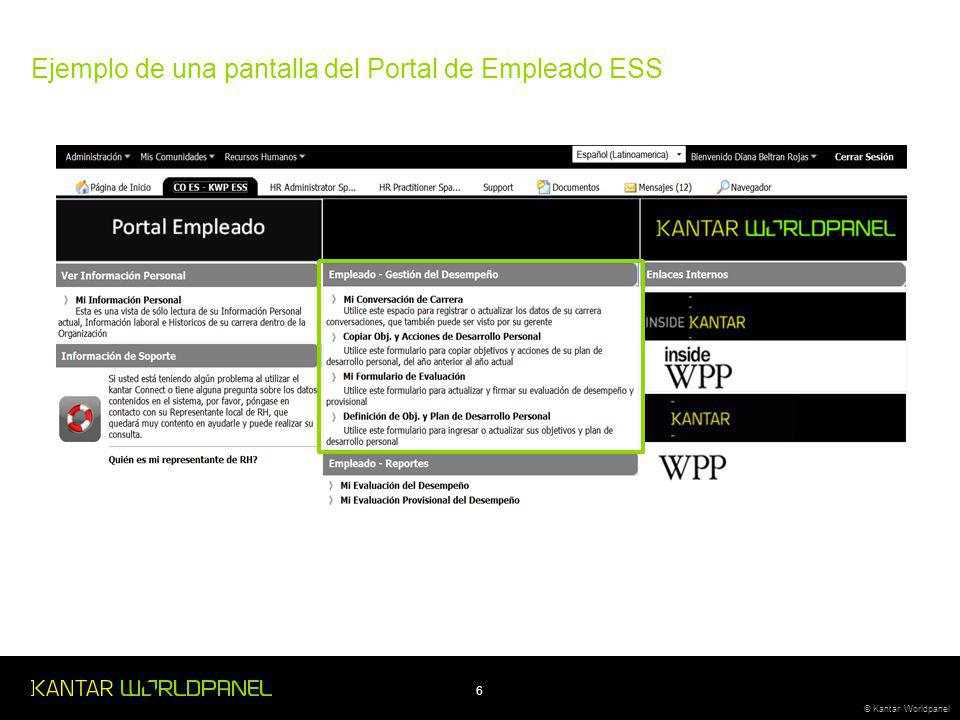 Ejemplo de una pantalla del Portal de Empleado ESS