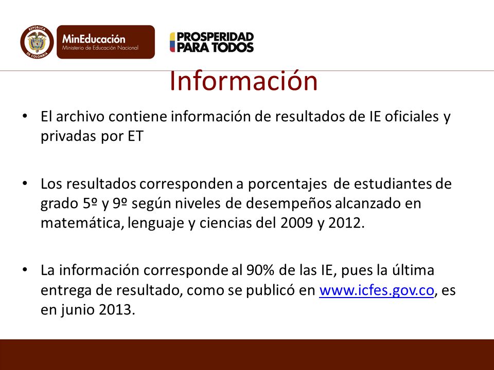 Información El archivo contiene información de resultados de IE oficiales y privadas por ET.