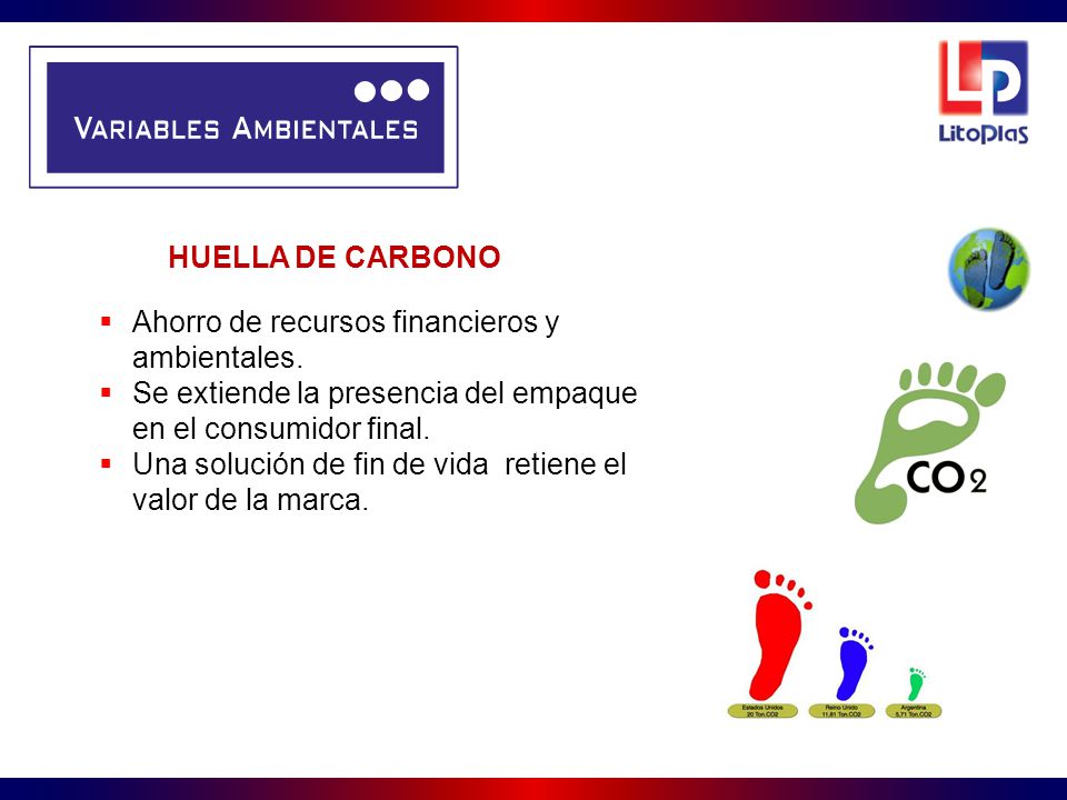 HUELLA DE CARBONO Ahorro de recursos financieros y ambientales. Se extiende la presencia del empaque en el consumidor final.