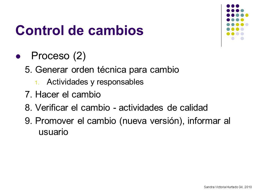 Control de cambios Proceso (2) 5. Generar orden técnica para cambio