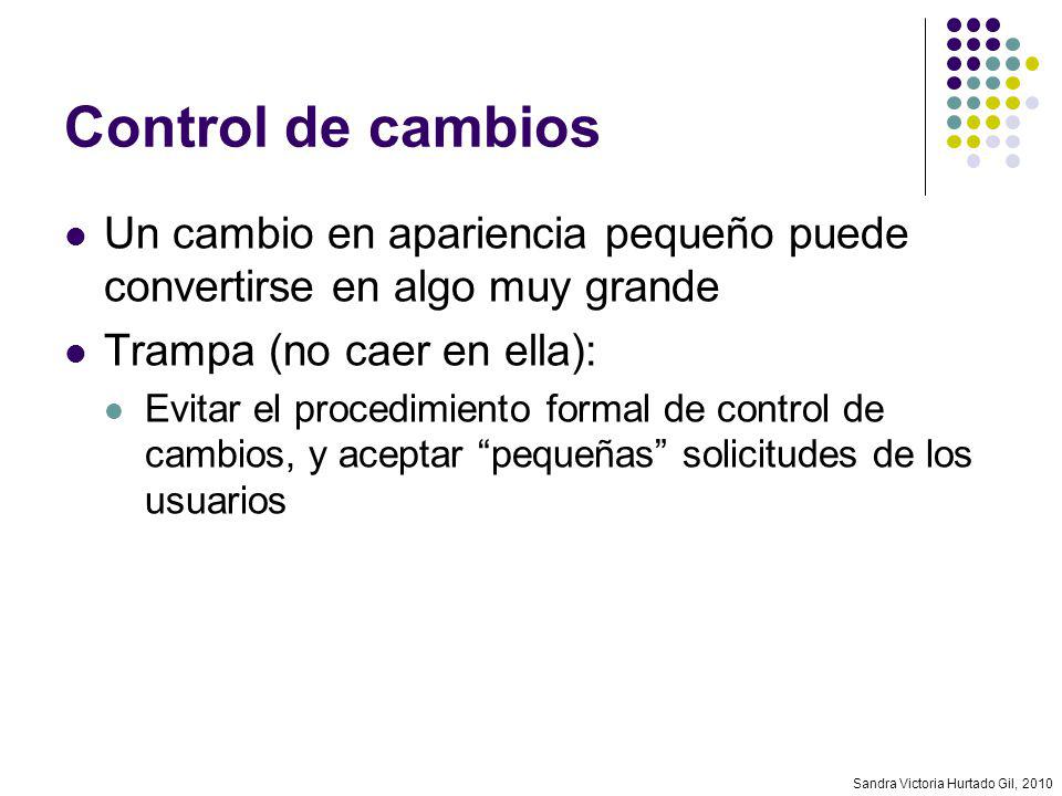 Control de cambios Un cambio en apariencia pequeño puede convertirse en algo muy grande. Trampa (no caer en ella):