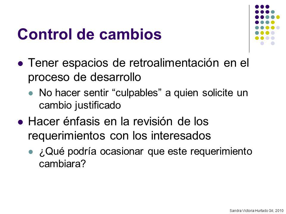 Control de cambios Tener espacios de retroalimentación en el proceso de desarrollo.