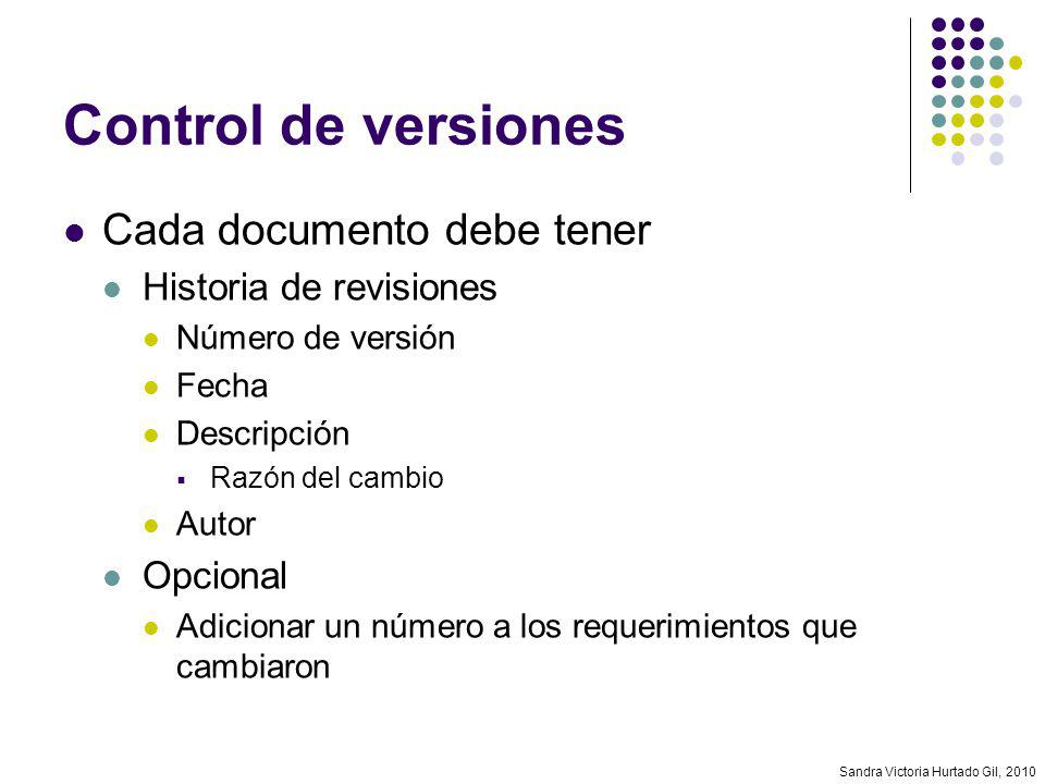 Control de versiones Cada documento debe tener Historia de revisiones