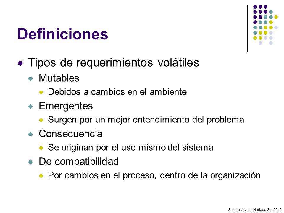 Definiciones Tipos de requerimientos volátiles Mutables Emergentes