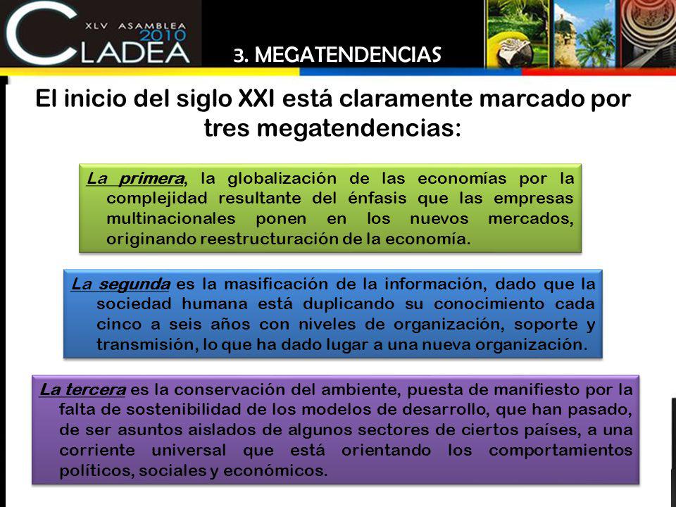 3. MEGATENDENCIAS El inicio del siglo XXI está claramente marcado por tres megatendencias: