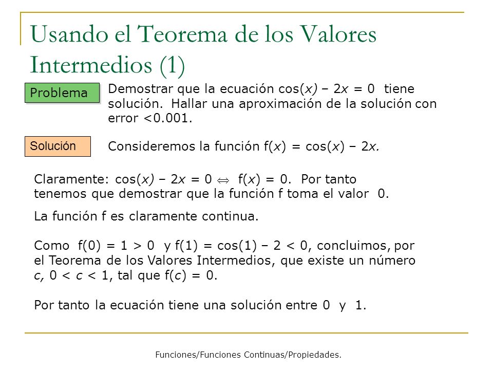 Usando el Teorema de los Valores Intermedios (1)