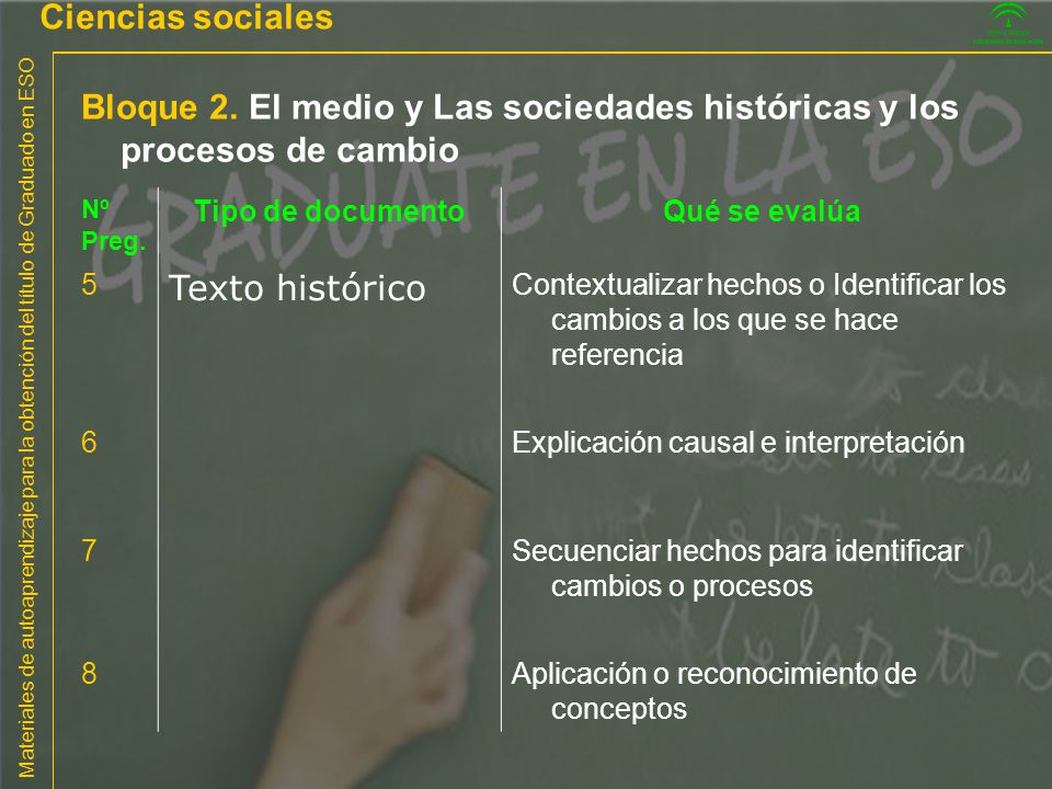Ciencias sociales Bloque 2. El medio y Las sociedades históricas y los procesos de cambio. Nº. Preg.