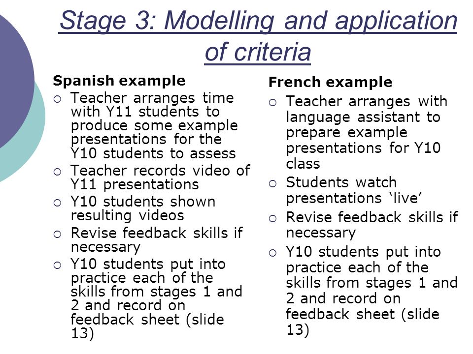 Stage 3: Modelling and application of criteria