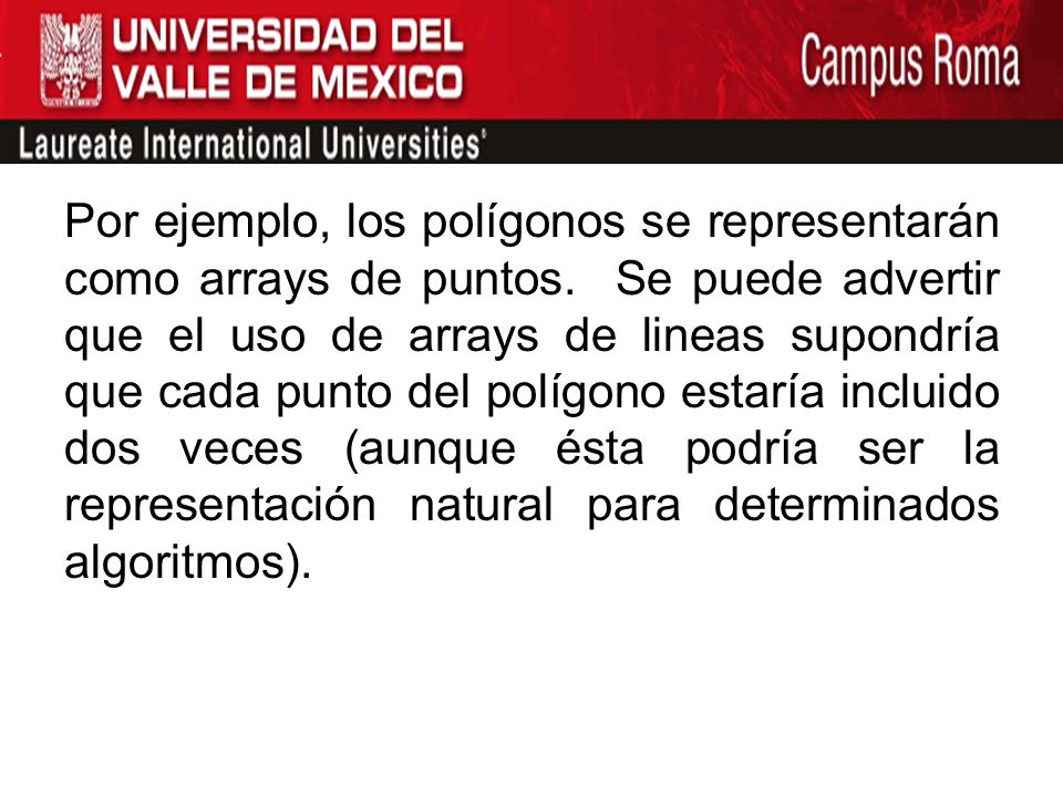 Por ejemplo, los polígonos se representarán como arrays de puntos