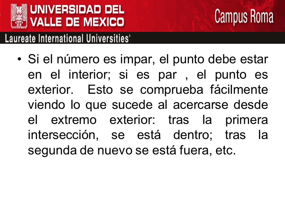 Si el número es impar, el punto debe estar en el interior; si es par , el punto es exterior.