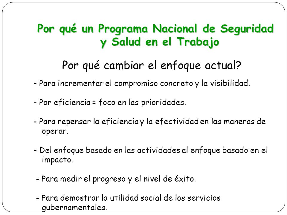 Por qué un Programa Nacional de Seguridad y Salud en el Trabajo