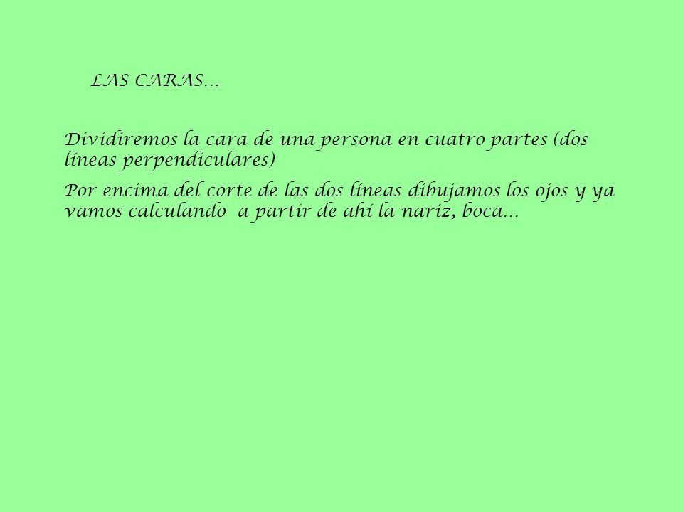 LAS CARAS… Dividiremos la cara de una persona en cuatro partes (dos líneas perpendiculares)