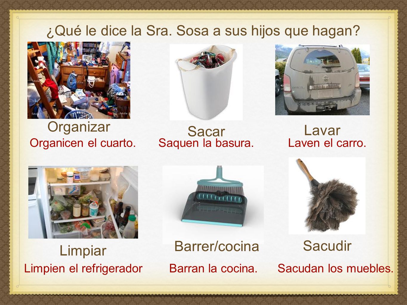 ¿Qué le dice la Sra. Sosa a sus hijos que hagan