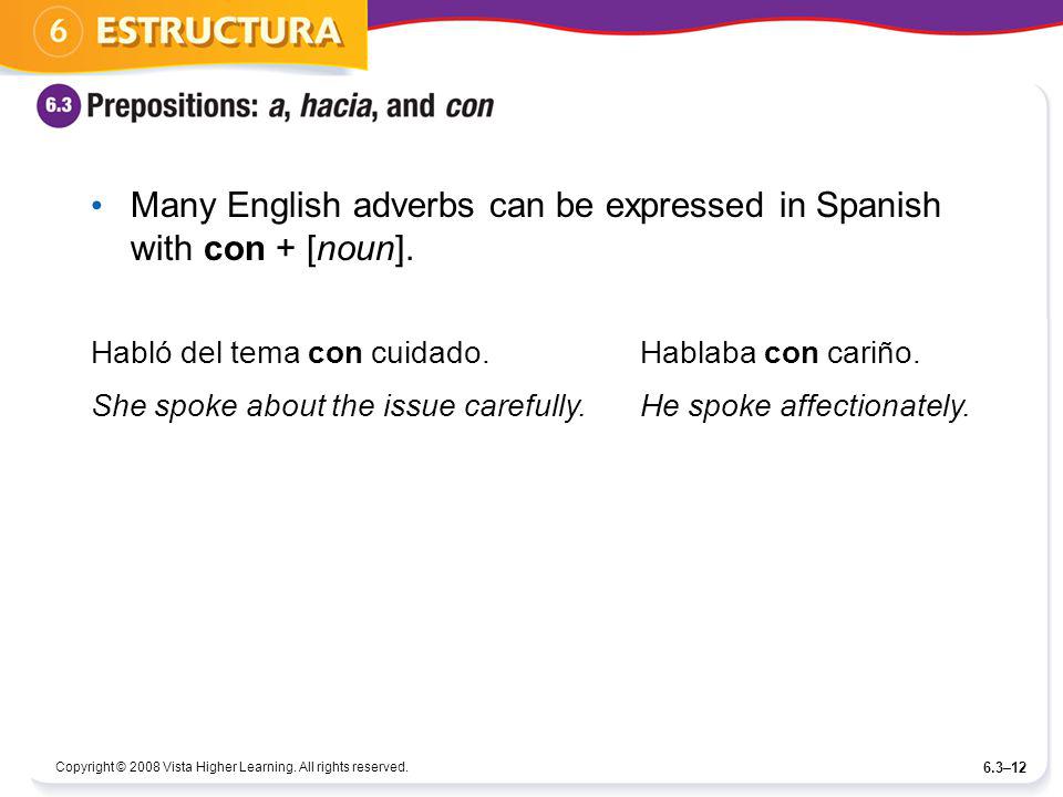 Many English adverbs can be expressed in Spanish with con + [noun].
