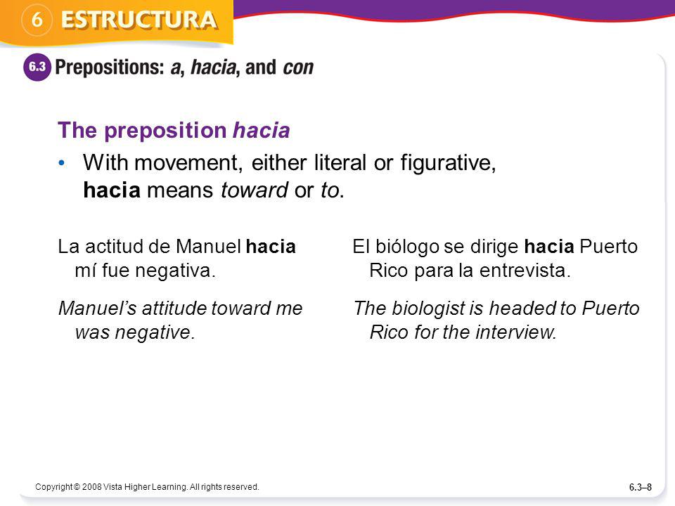 With movement, either literal or figurative, hacia means toward or to.