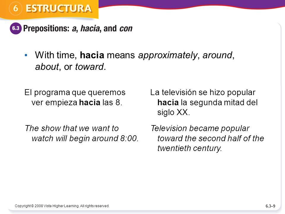 With time, hacia means approximately, around, about, or toward.