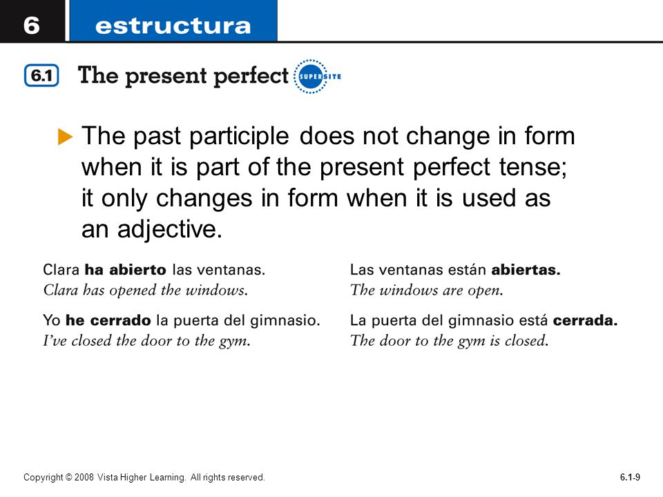 The past participle does not change in form when it is part of the present perfect tense; it only changes in form when it is used as an adjective.
