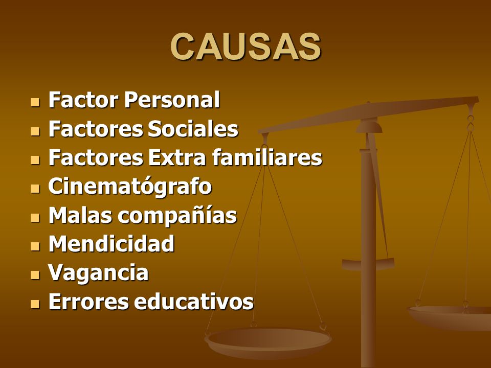 CAUSAS Factor Personal Factores Sociales Factores Extra familiares