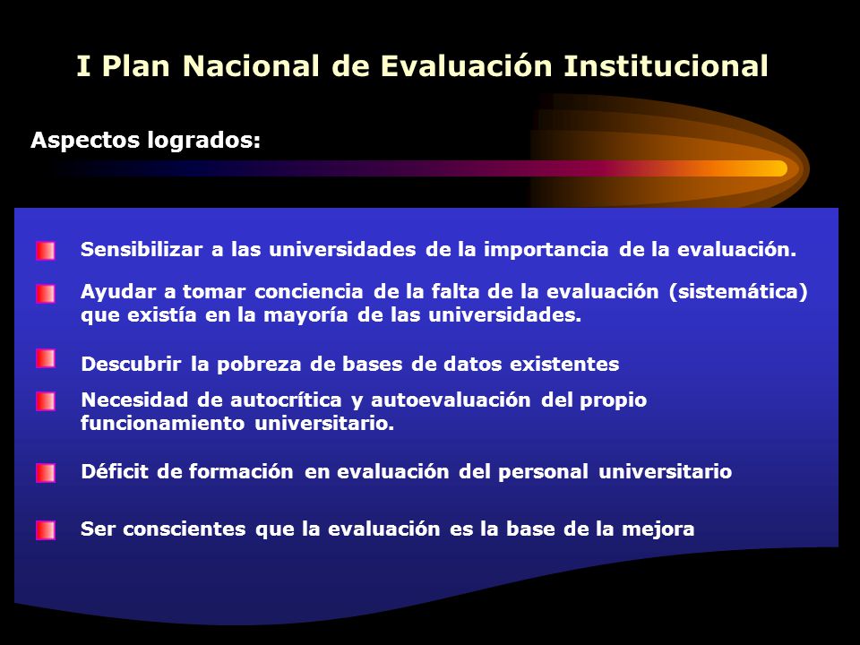 I Plan Nacional de Evaluación Institucional