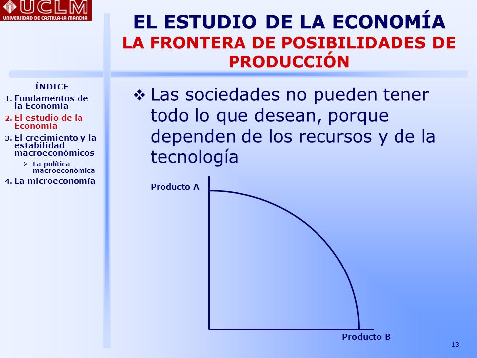 EL ESTUDIO DE LA ECONOMÍA LA FRONTERA DE POSIBILIDADES DE PRODUCCIÓN