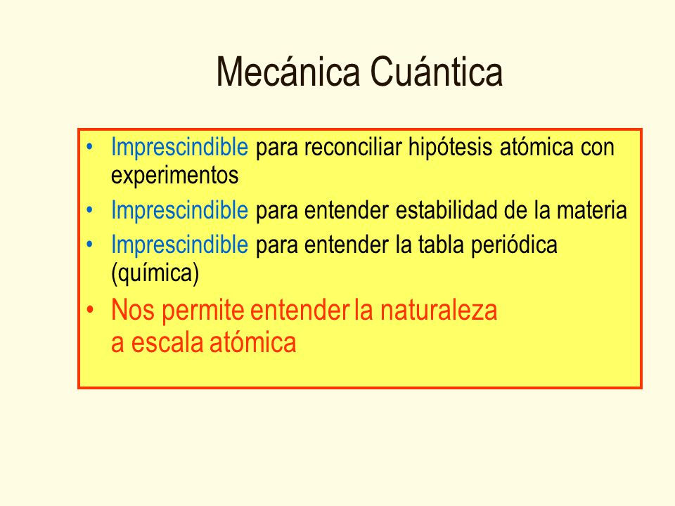 Mecánica Cuántica Nos permite entender la naturaleza a escala atómica