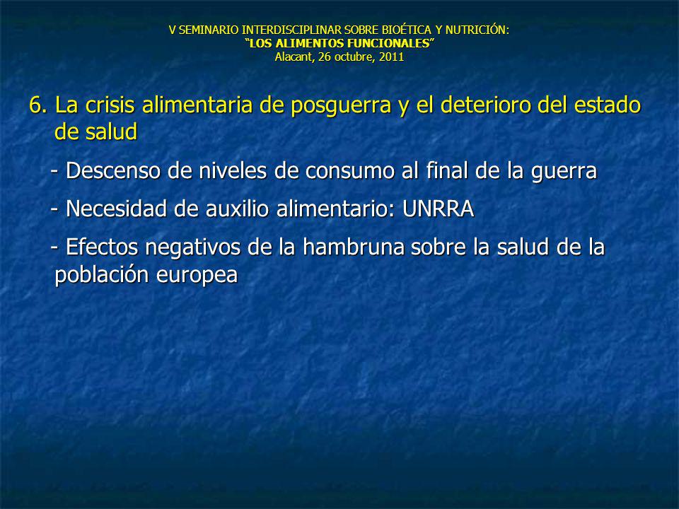 V SEMINARIO INTERDISCIPLINAR SOBRE BIOÉTICA Y NUTRICIÓN: LOS ALIMENTOS FUNCIONALES Alacant, 26 octubre, 2011