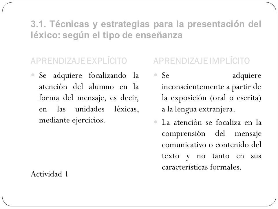 3.1. Técnicas y estrategias para la presentación del léxico: según el tipo de enseñanza