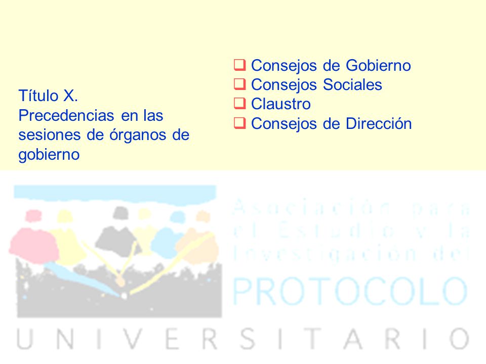 Título X. Precedencias en las sesiones de órganos de gobierno