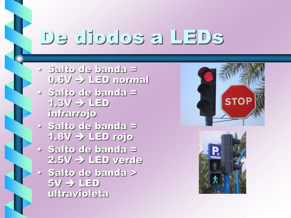 De diodos a LEDs Salto de banda = 0.6V  LED normal