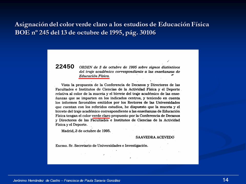 Asignación del color verde claro a los estudios de Educación Física BOE nº 245 del 13 de octubre de 1995, pág