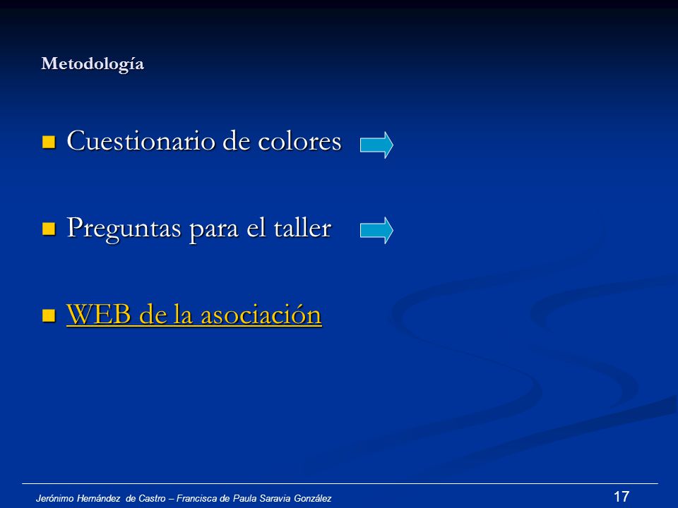 Cuestionario de colores Preguntas para el taller WEB de la asociación