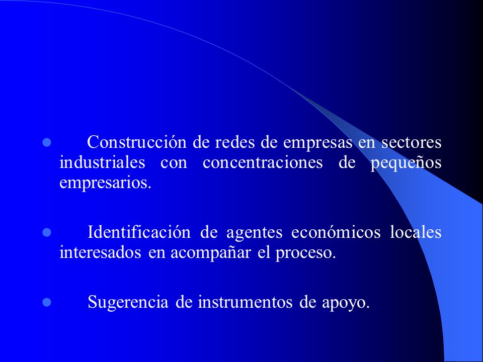 Construcción de redes de empresas en sectores industriales con concentraciones de pequeños empresarios.