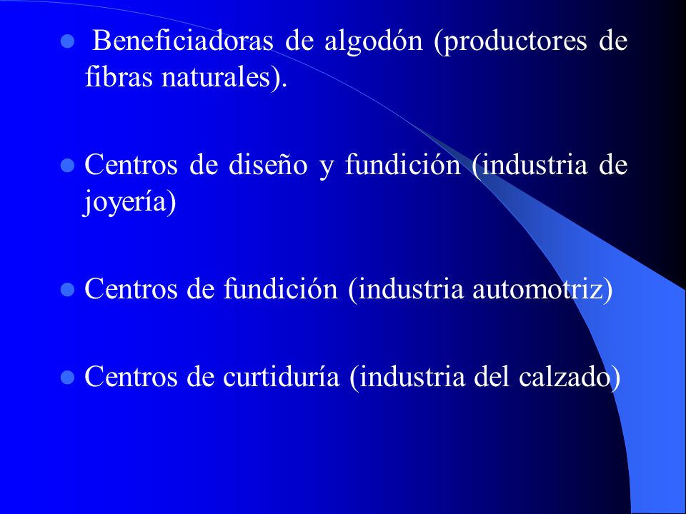 Beneficiadoras de algodón (productores de fibras naturales).