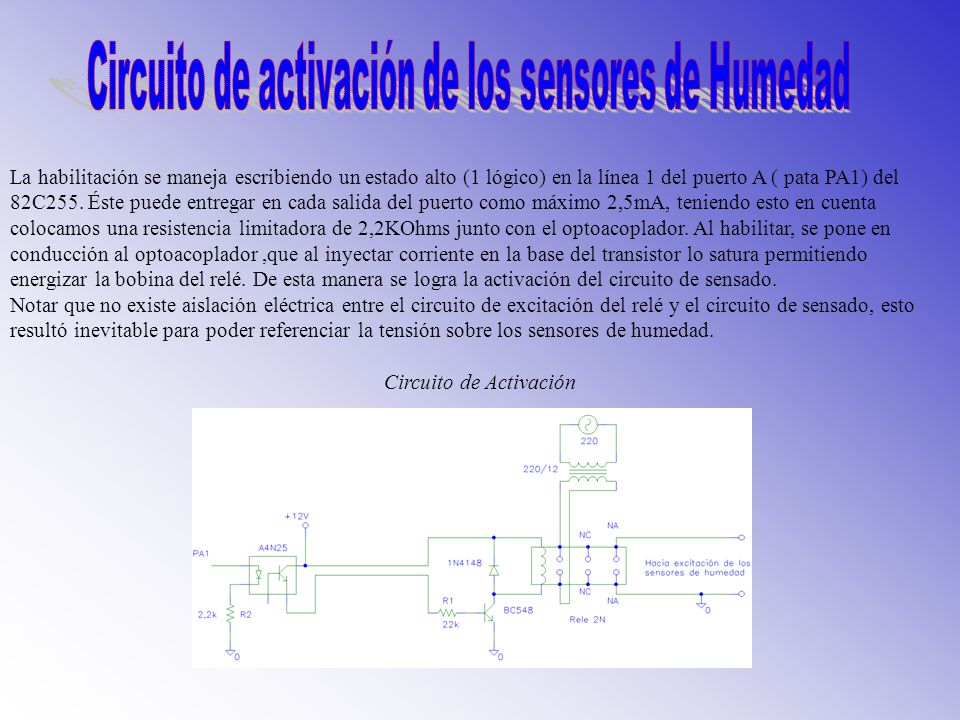 Circuito de activación de los sensores de Humedad