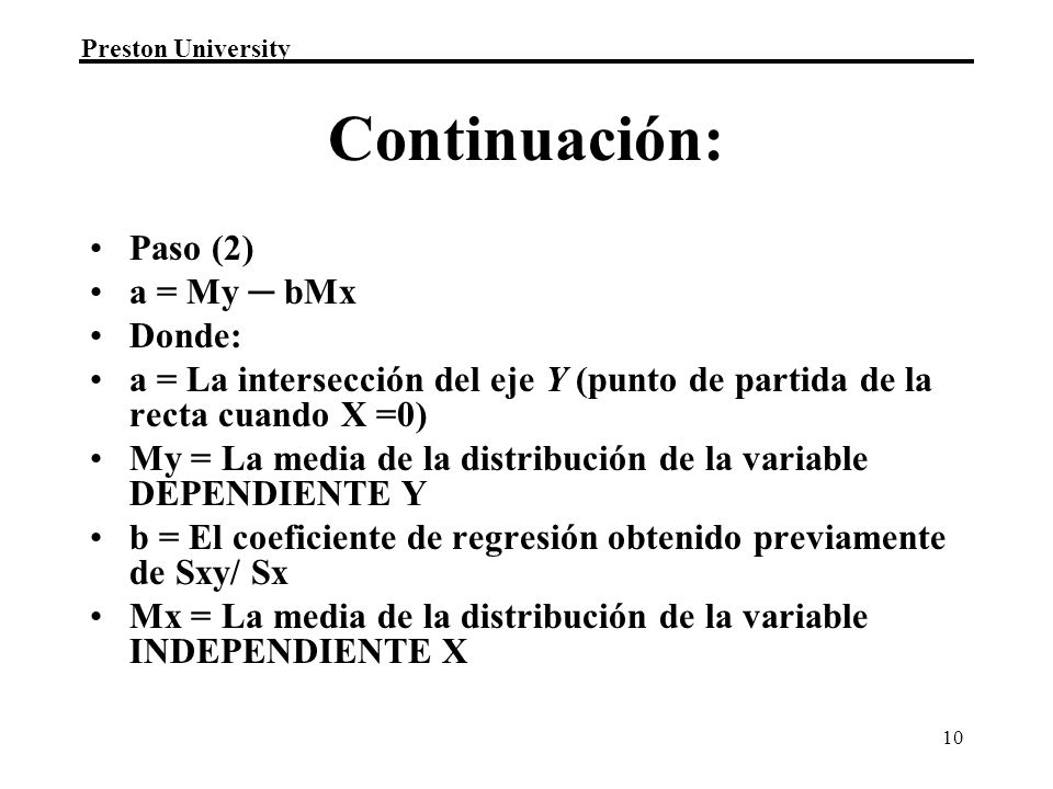 Continuación: Paso (2) a = My ─ bMx Donde: