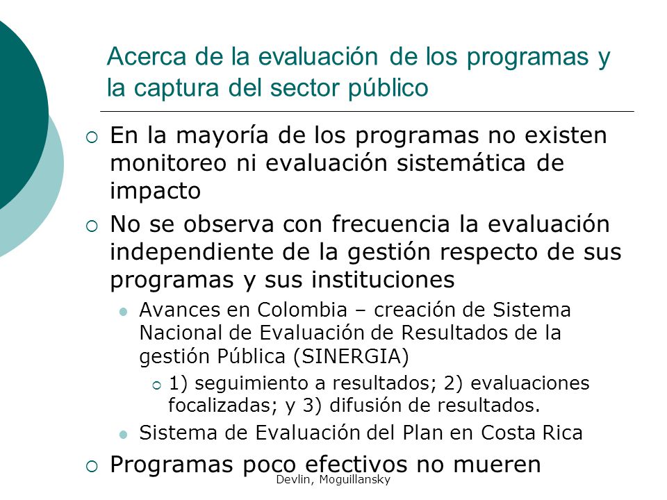 Acerca de la evaluación de los programas y la captura del sector público