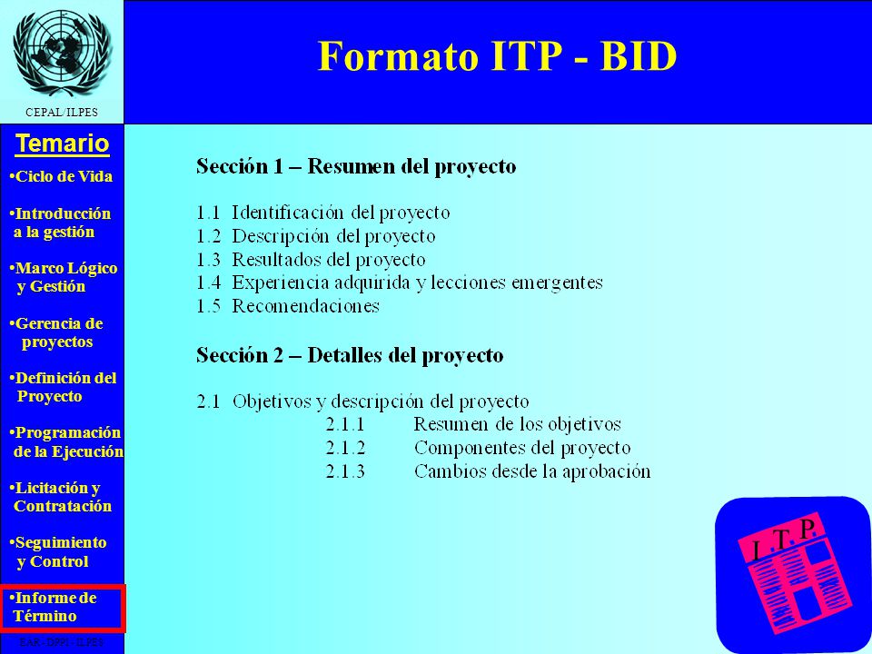 Formato ITP - BID I T P EAR - DPPI - ILPES