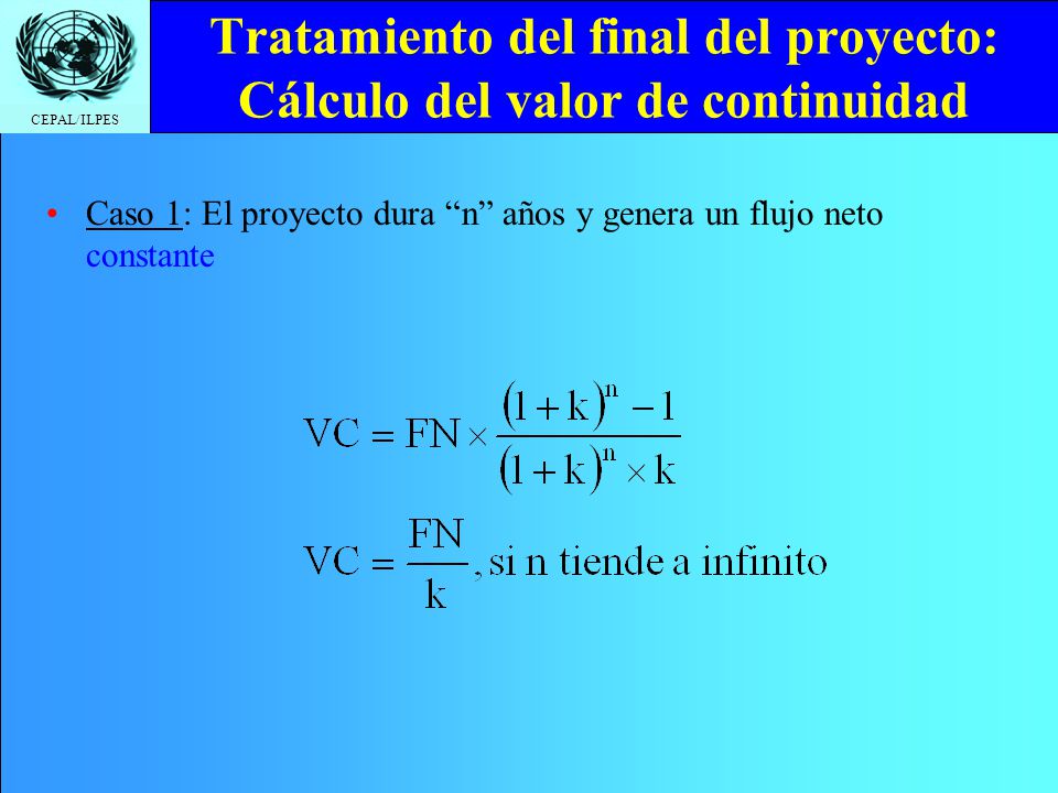 Tratamiento del final del proyecto: Cálculo del valor de continuidad