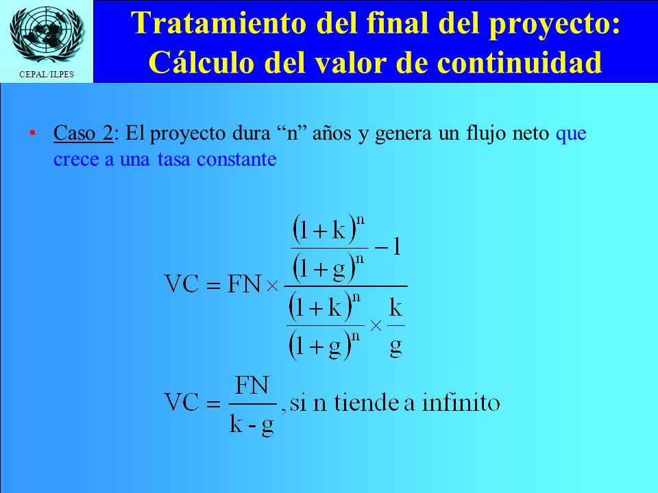 Tratamiento del final del proyecto: Cálculo del valor de continuidad