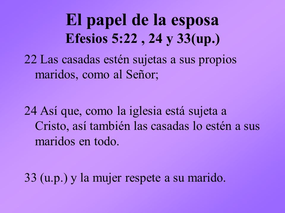 El papel de la esposa Efesios 5:22 , 24 y 33(up.)