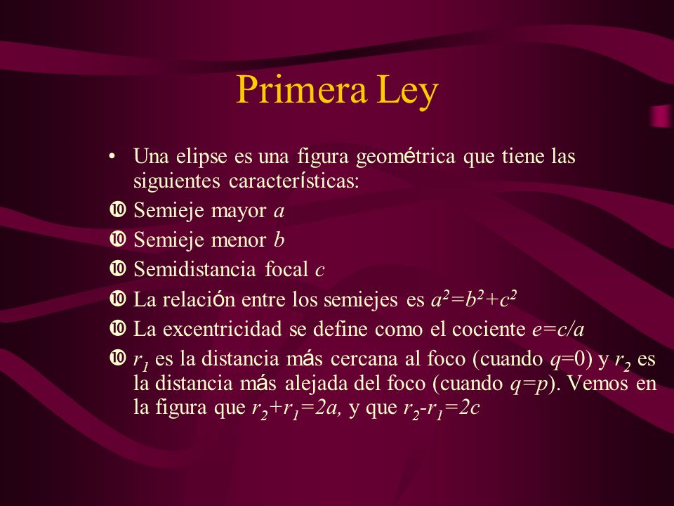 Primera Ley Una elipse es una figura geométrica que tiene las siguientes características: Semieje mayor a.