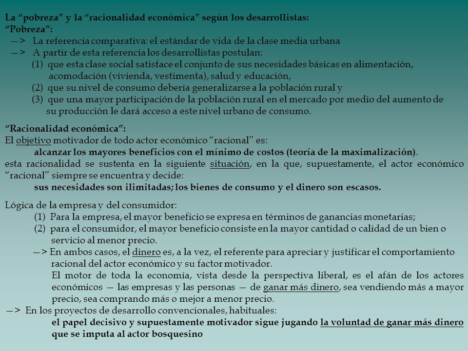 La pobreza y la racionalidad económica según los desarrollistas: